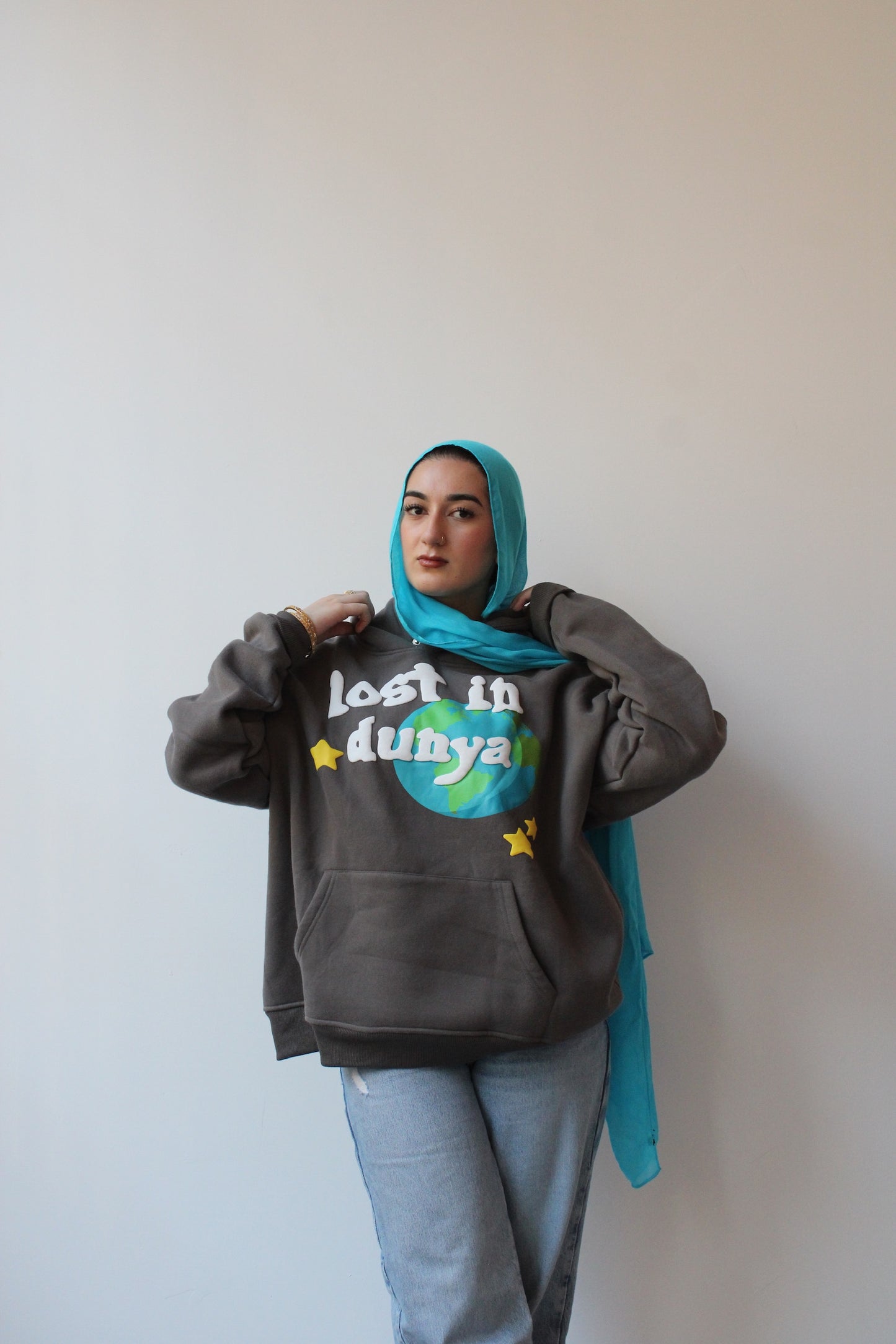 “Lost in Dunya” Oversized Hoodie - Gray