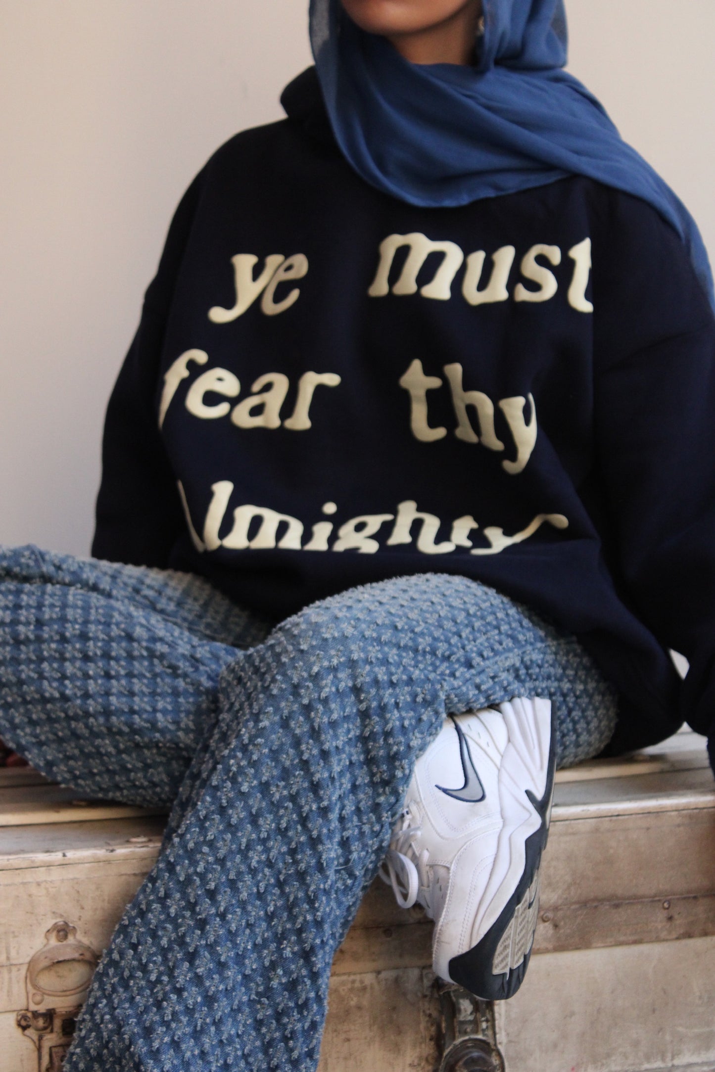 “Ye must fear thy Almighty” Ovesized Hoodie - Navy Blue