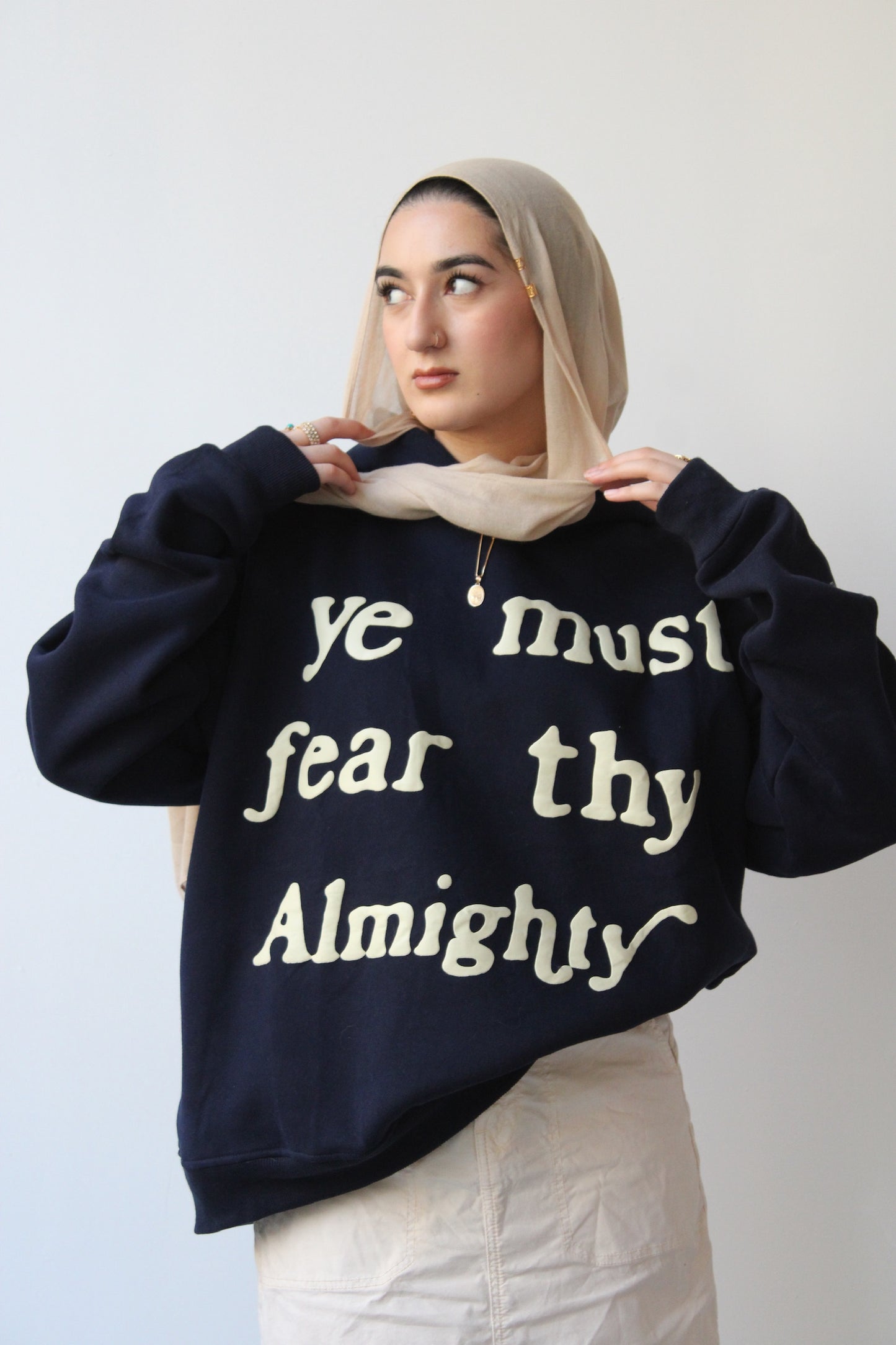 “Ye must fear thy Almighty” Ovesized Hoodie - Navy Blue