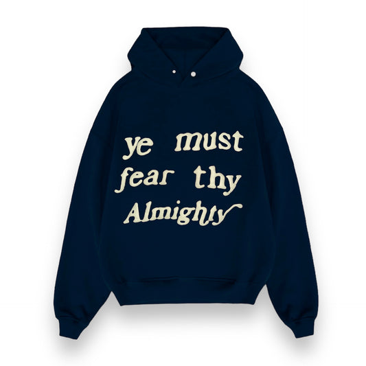 “Ye must fear thy Almighty” Ovesized Hoodie - Navy Blue