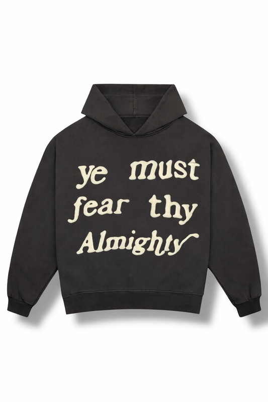 “Ye Must Fear Thy Almighty” Oversized Hoodie - Gray