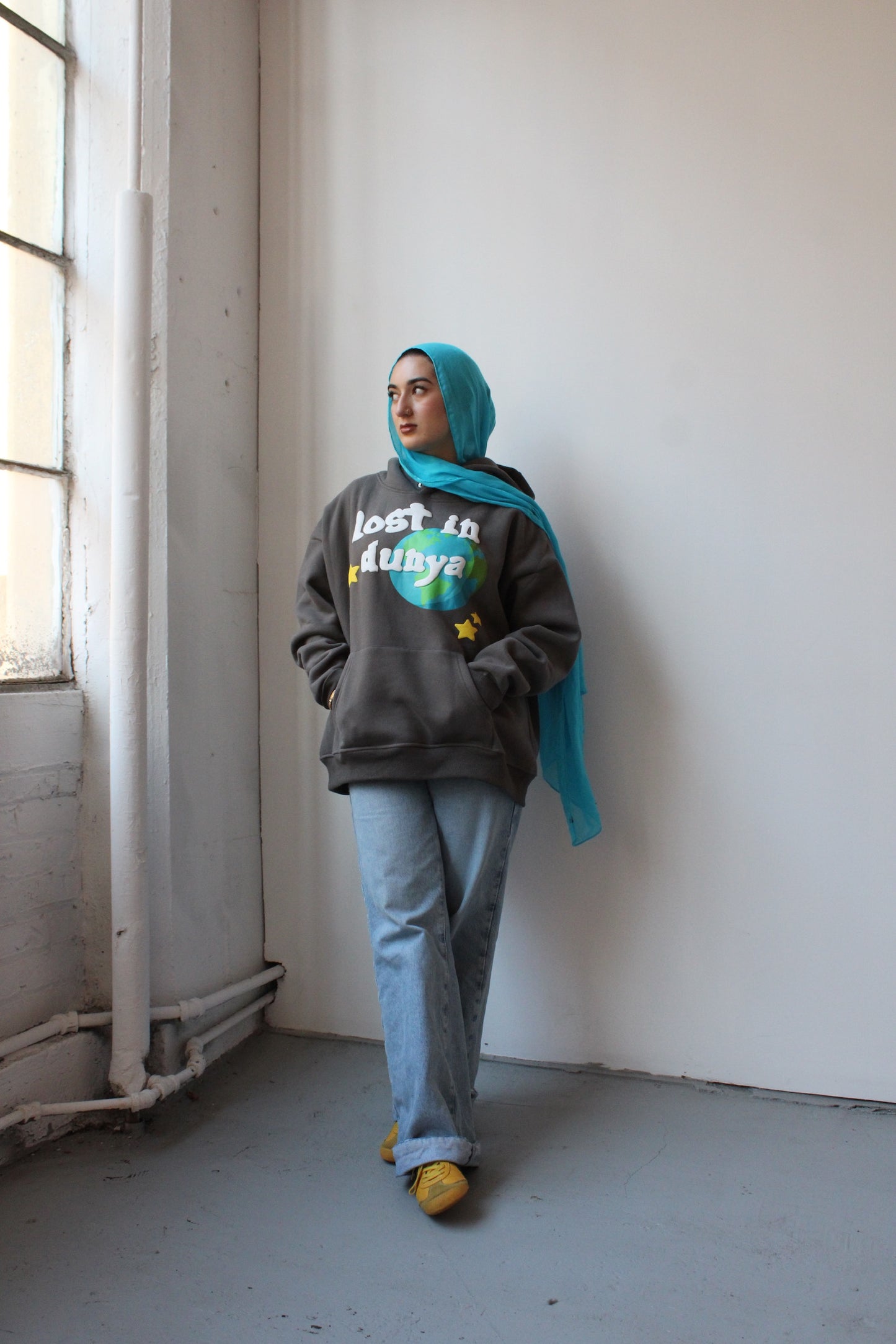 “Lost in Dunya” Oversized Hoodie - Gray